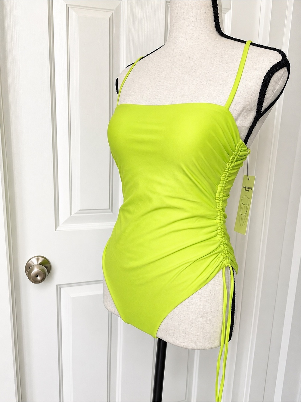 No Boundaries Neon Lime Ruched One-Piece Swimsuit